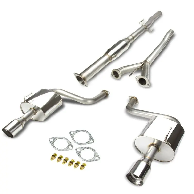 Catback Exhaust System 4" Dual Round Slant Muffler Tip With Silencer For 09-15 Nissan Maxima A35 3.5L V6 Vq35de 1
