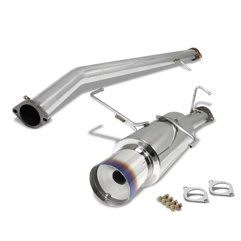 Exhaust Catback System 4.50" Round Burnt Muffler Tip With Silencer For 95-98 Nissan 240Sx 2.4L Ka24de (S14) 1