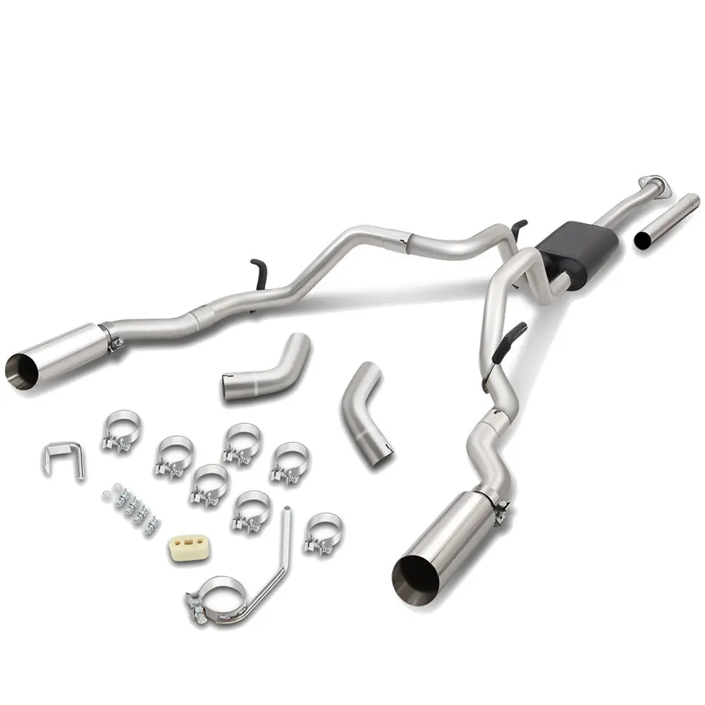 4" Mufflers Rolled Tip Catback Exhaust Kit For 09-14 F-150 4.6/5.0/5.4L 1