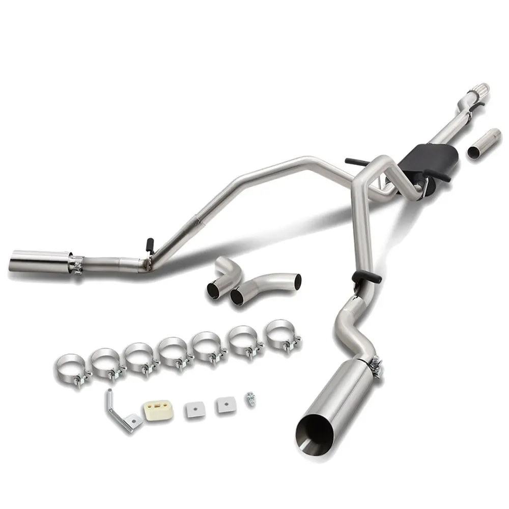 4" Mufflers Rolled Tip Catback Exhaust System For 14-19 Silverado/Sierra 4.3 5.3 1