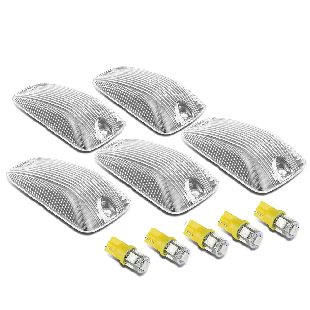 5Pcs Amber Led Cab Roof Top Light Clear Lens For 88-02 Chevy C/K Pickup Suburban 1