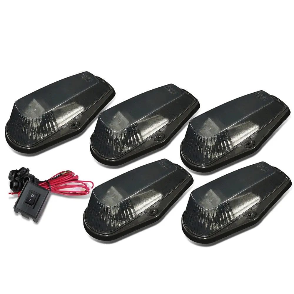 5Pcs Blue Led Cab Roof Top Light With Abs Smoke Lens Switch For 80-96 F-150 1