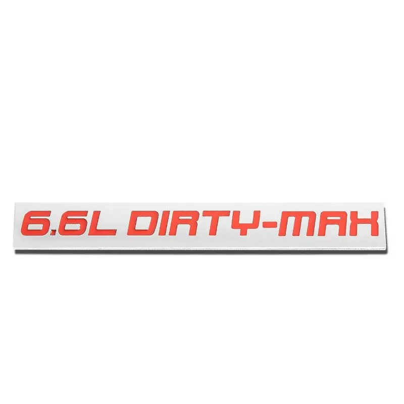 Red/Chrome 6.6L Dirty-Max Rear Trunk Metal Logo Badge Emblem Decal Plate W/Tape 1