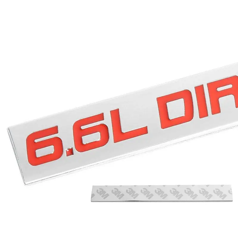 Red/Chrome 6.6L Dirty-Max Rear Trunk Metal Logo Badge Emblem Decal Plate W/Tape 2