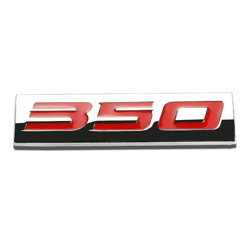 Red/Chrome 350 Sign Trim Car Rear Trunk Metal Badge 3M Tape Decal Emblem 1