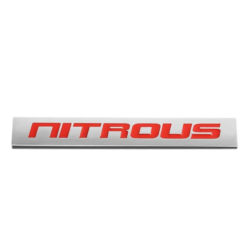 Red/Chrome Nitrous Text Sign Trim Motor Rear Trunk Polished Badge Decal Emblem 1