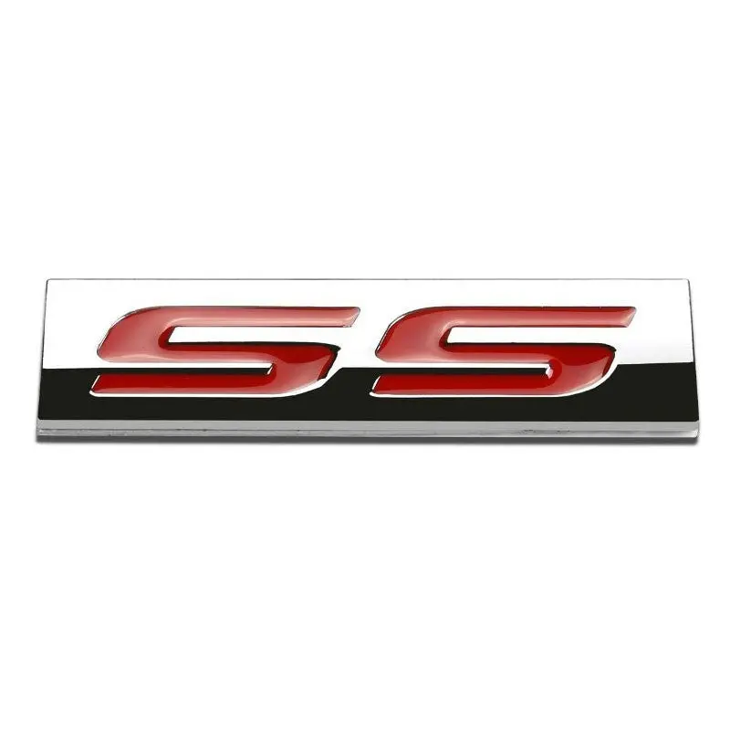 Red/Chrome Ss Text Sign Trim Rear Trunk Polished Badge Decal Emblem 3M Tape 1
