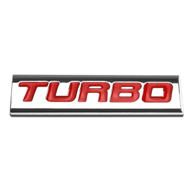 Red/Chrome Turbo Sign Logo Trim Rear Trunk Polished Badge Decal Emblem 3M Tape 1