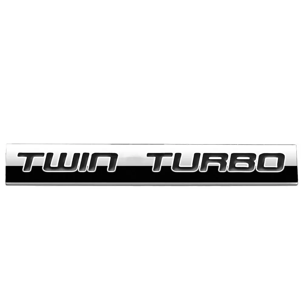 Black/Chrome "Twin Turbo" Letter Rear Trunk Metal Badge Emblem Decal Plate 1