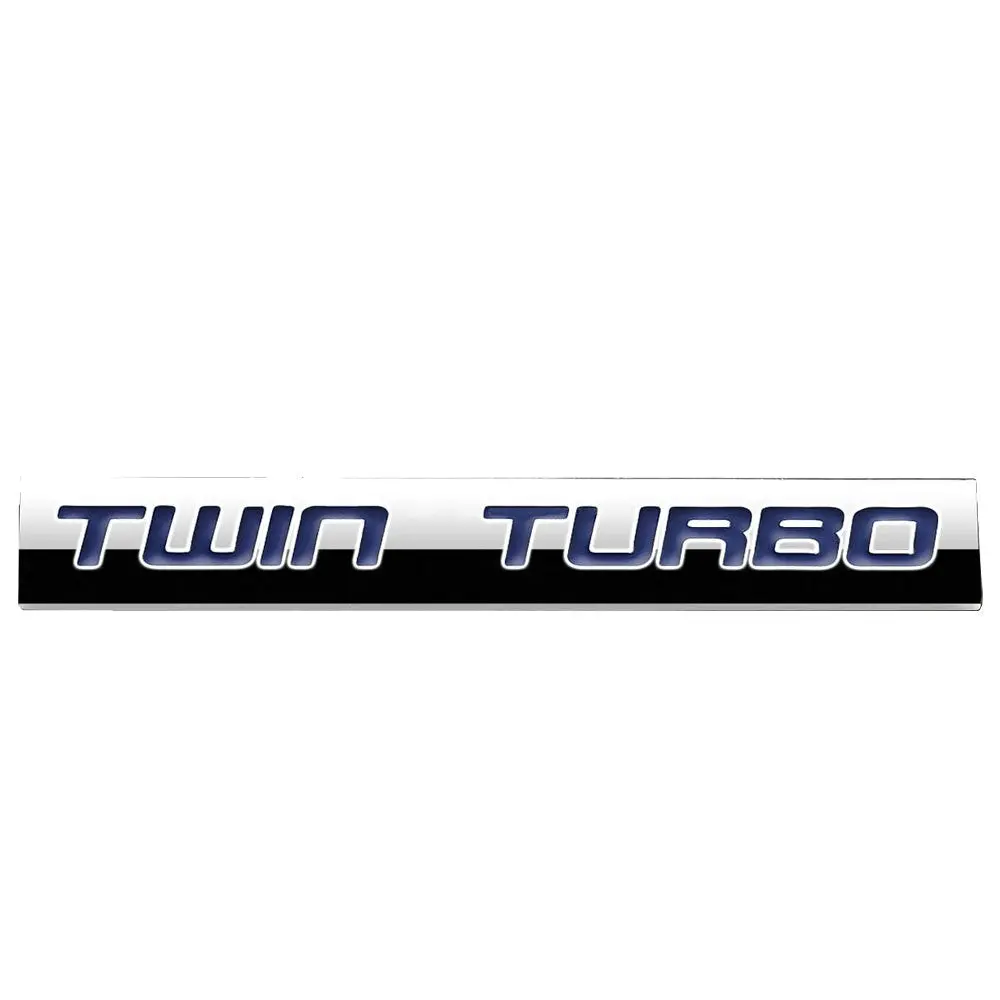 Blue/Chrome "Twin Turbo" Letter Rear Trunk Metal Badge Emblem Decal Plate 1