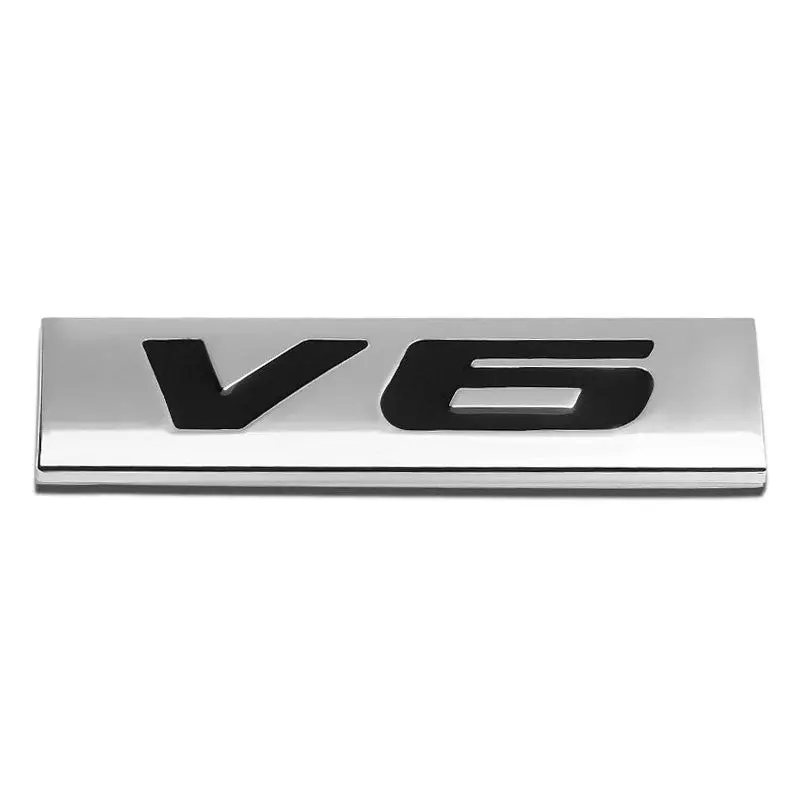 Black/Chrome V6 Letter Sign Sport Engine Trunk Polished Badge Decal Plate Emblem 1