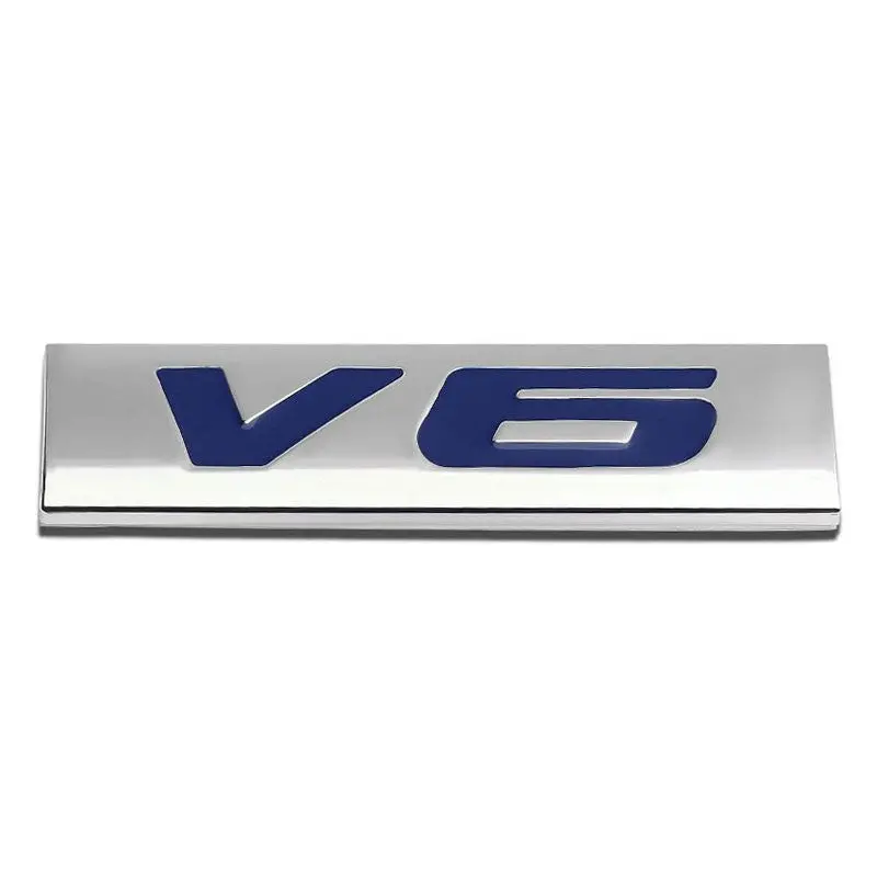 Blue/Chrome V6 Logo Plate Race Sport Trunk Metal Sign Badge Decal Sticker Emblem 1