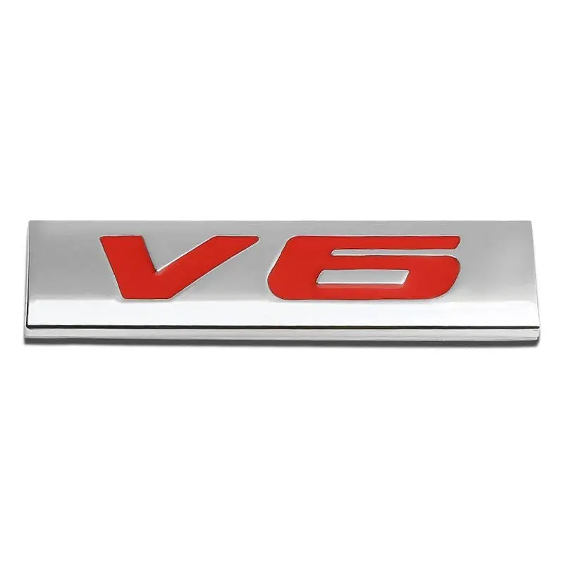 Red/Chrome V6 Sign Trim Rear Engine Trunk Polished Badge Decal Emblem 3M Tape 1