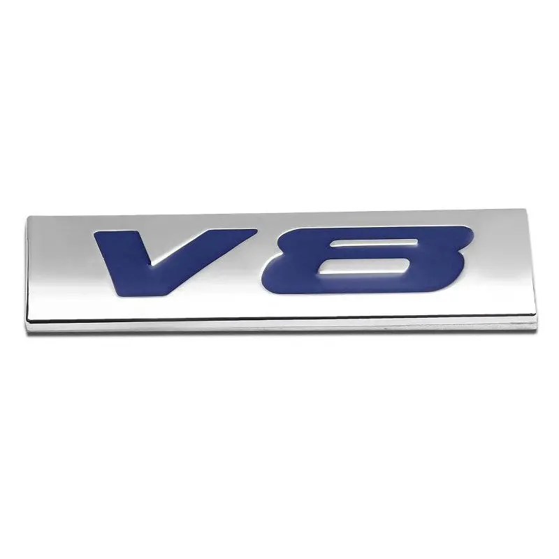 Blue/Chrome V8 Logo Plate Race Engine Trunk Metal Badge Decal Sticker Emblem 1