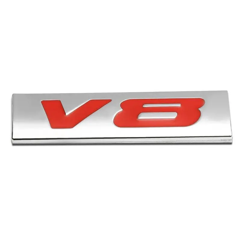 Red/Chrome V8 Sign Trim Rear Trunk Polished Hood Logo Badge Decal Emblem 3M Tape 1