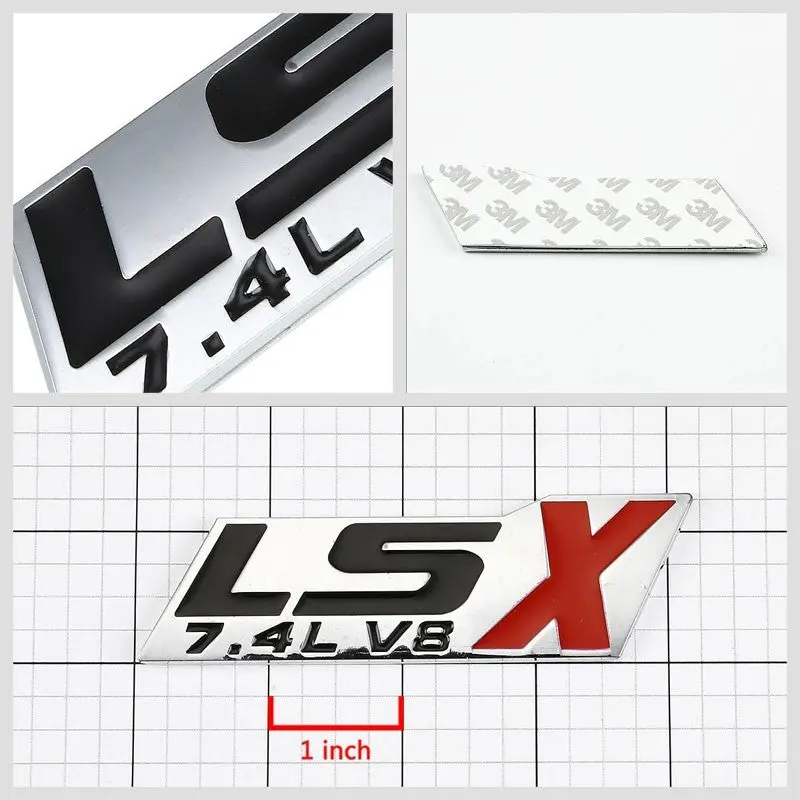 Black/Red/Chrome 7.4L Lsx V8 Engine Trunk Badge Emblem Polished Plate Decal 3M 2