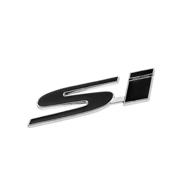 Black/Chrome Si Letter Logo Jdm Rear Car Auto Trunk Badge Emblem Decal 3M Tape 1