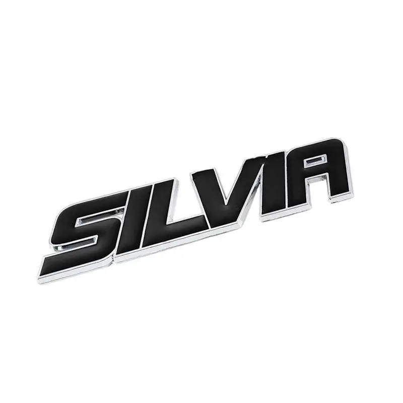 Black Silvia Letter Logo Sign S13 Engine Badge Emblem Metal Plate Decal 3M Tape 1
