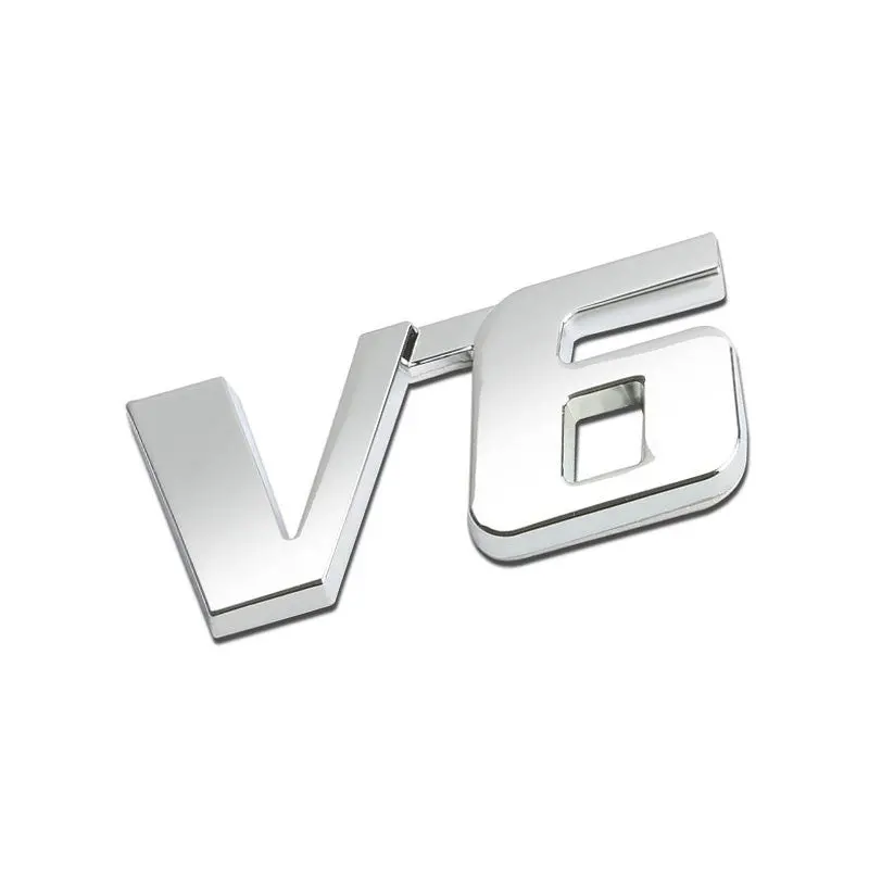 Chrome V6 Sign Logo Symbol Rear Trunk Badge Emblem Decal 3M Adhesive Sticker 1