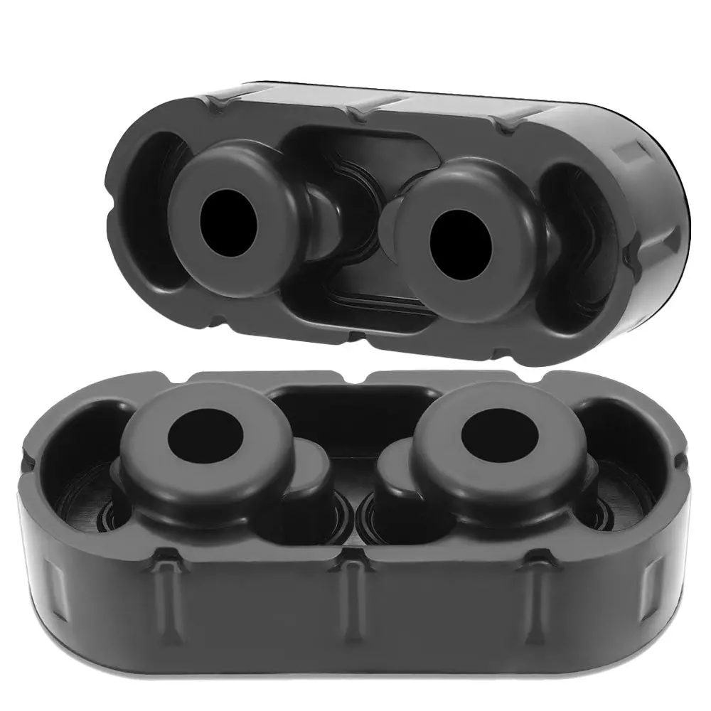 2Pcs Black 2-Hole With Steel Outer Sleeve Exhaust Hanger Insulators Mounting Bracket [1.89" Hole Spacing] 1