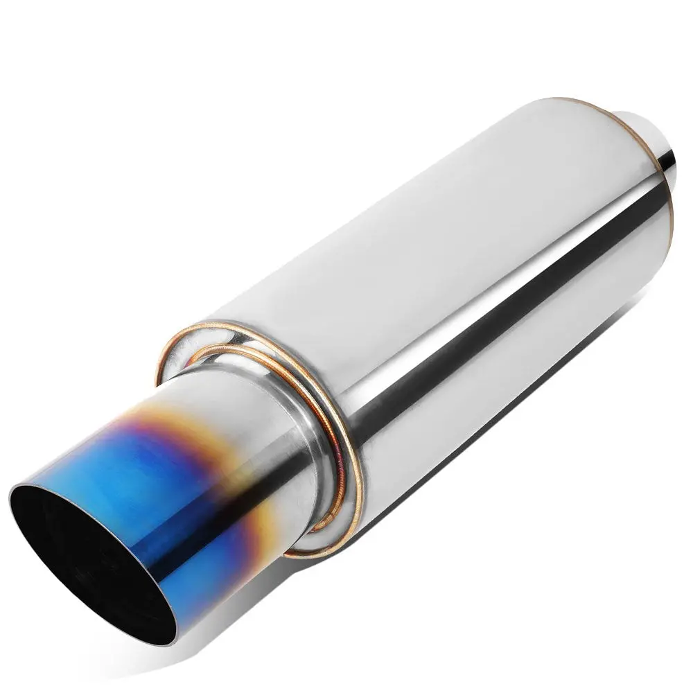 2'' Od Inlet 3'' Diagonal Cut Burnt Titanium Tip Stainless Steel Straight-Through Exhaust Muffler 1