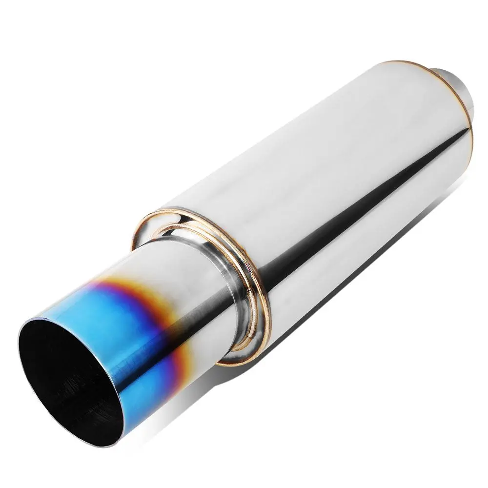 2'' Od Inlet 3'' Straight Cut Burnt Titanium Tip Stainless Steel Straight-Through Exhaust Muffler 1