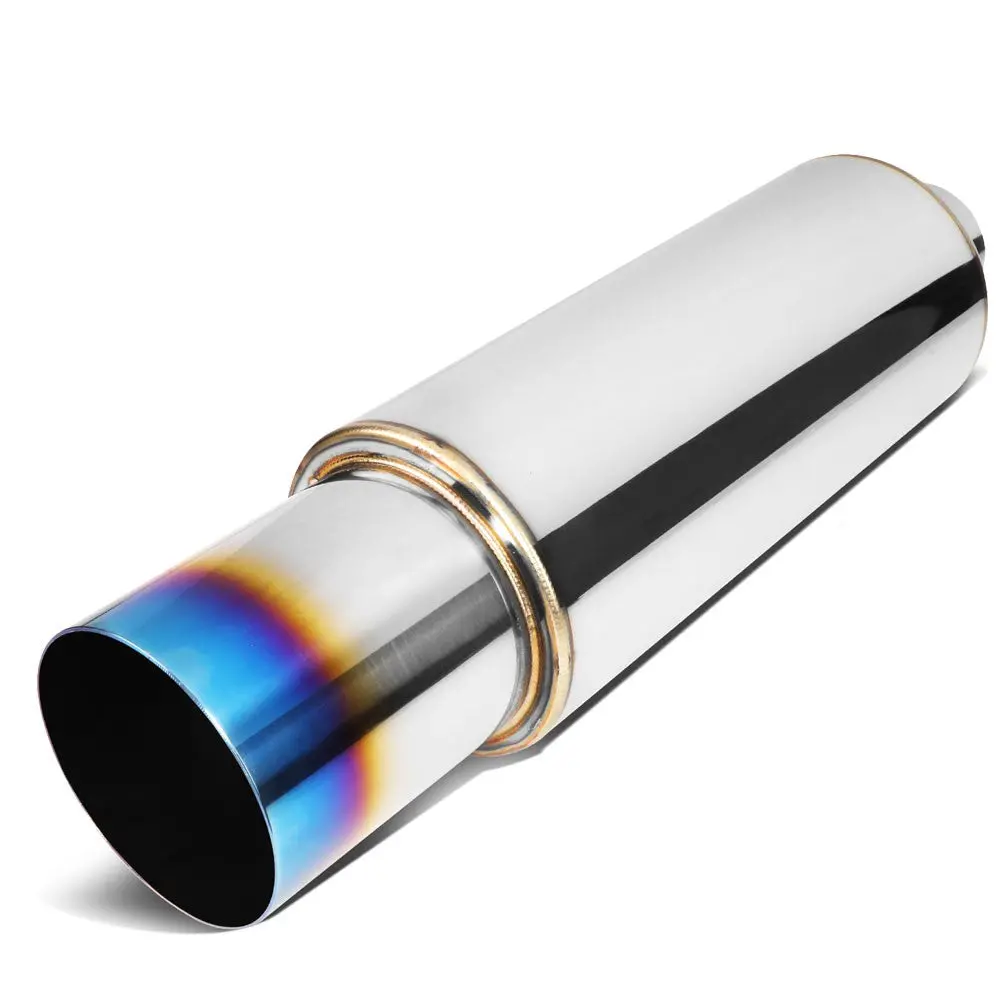 2.5'' Od Inlet 4'' Straight Cut Burnt Titanium Tip Stainless Steel Straight-Through Exhaust Muffler 1