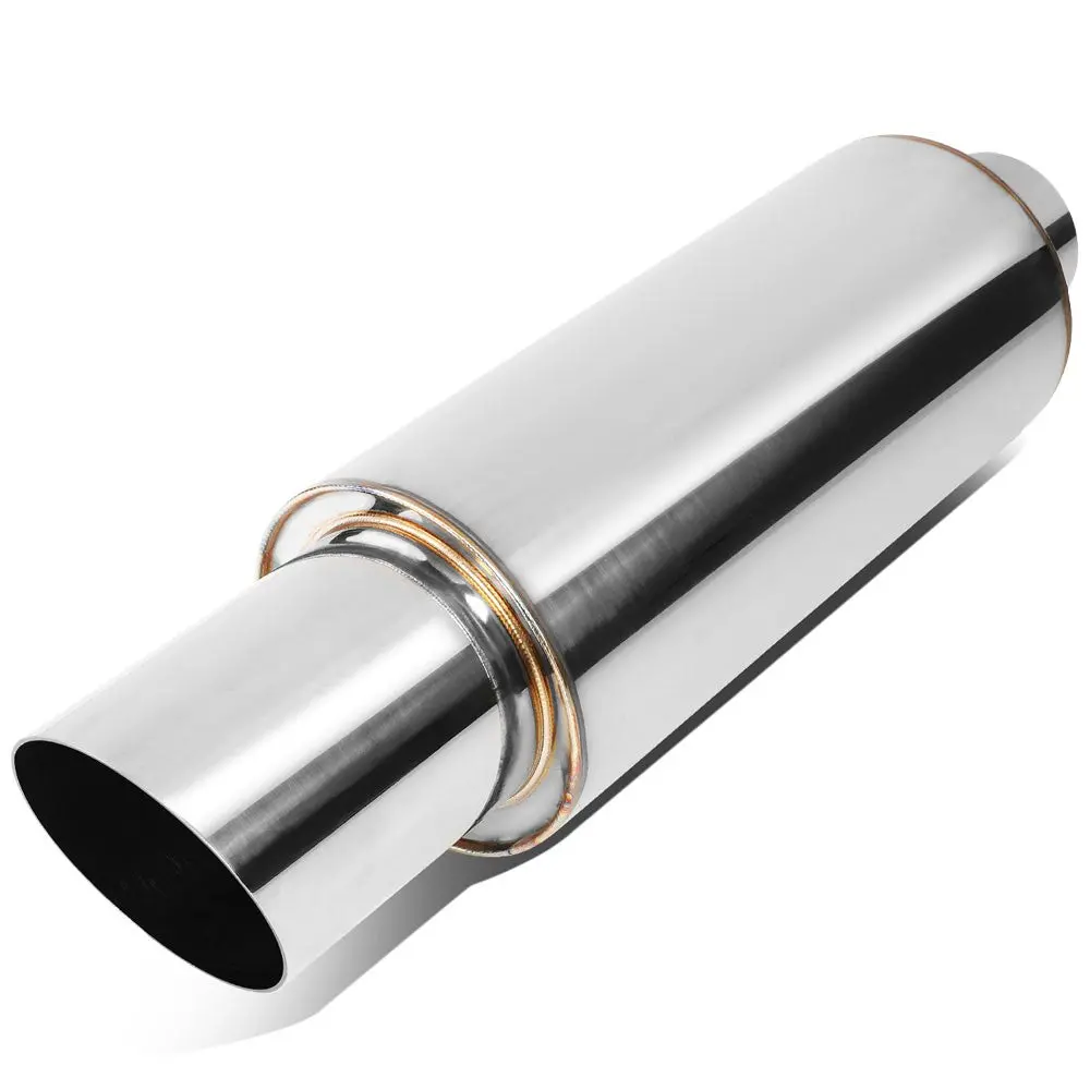 2'' Od Inlet 3'' Polished Diagonal Cut Tip Stainless Steel Straight-Through Exhaust Muffler 1