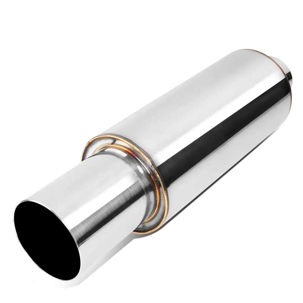 2'' Od Inlet 3'' Polished Straight Cut Tip Stainless Steel Straight-Through Exhaust Muffler 1