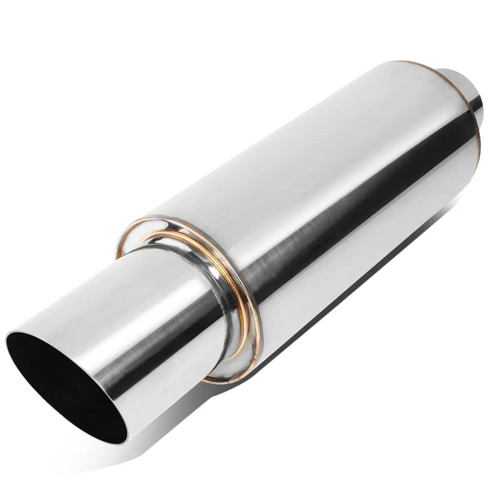 2.25'' Od Inlet 3'' Polished Diagonal Cut Tip Stainless Steel Straight-Through Exhaust Muffler 1