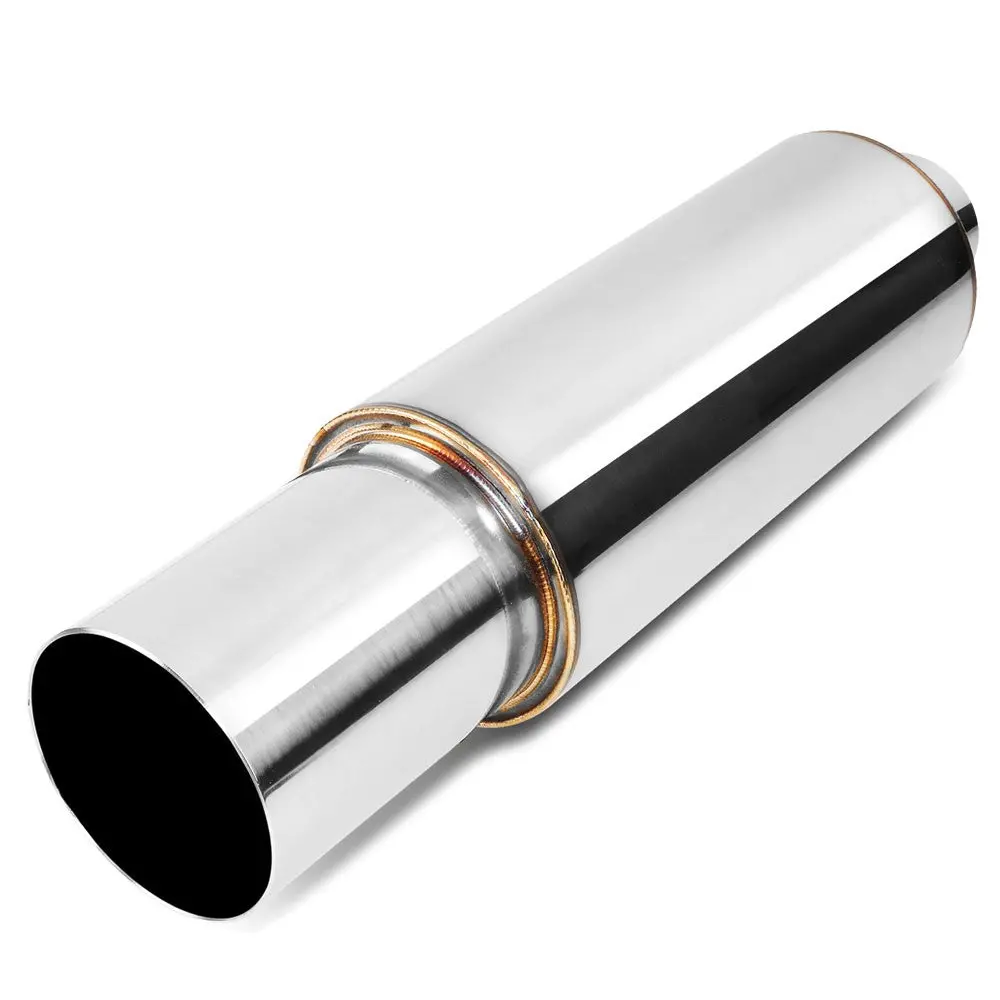 2.5'' Od Inlet 3'' Polished Straight Cut Tip Stainless Steel Straight-Through Exhaust Muffler 1