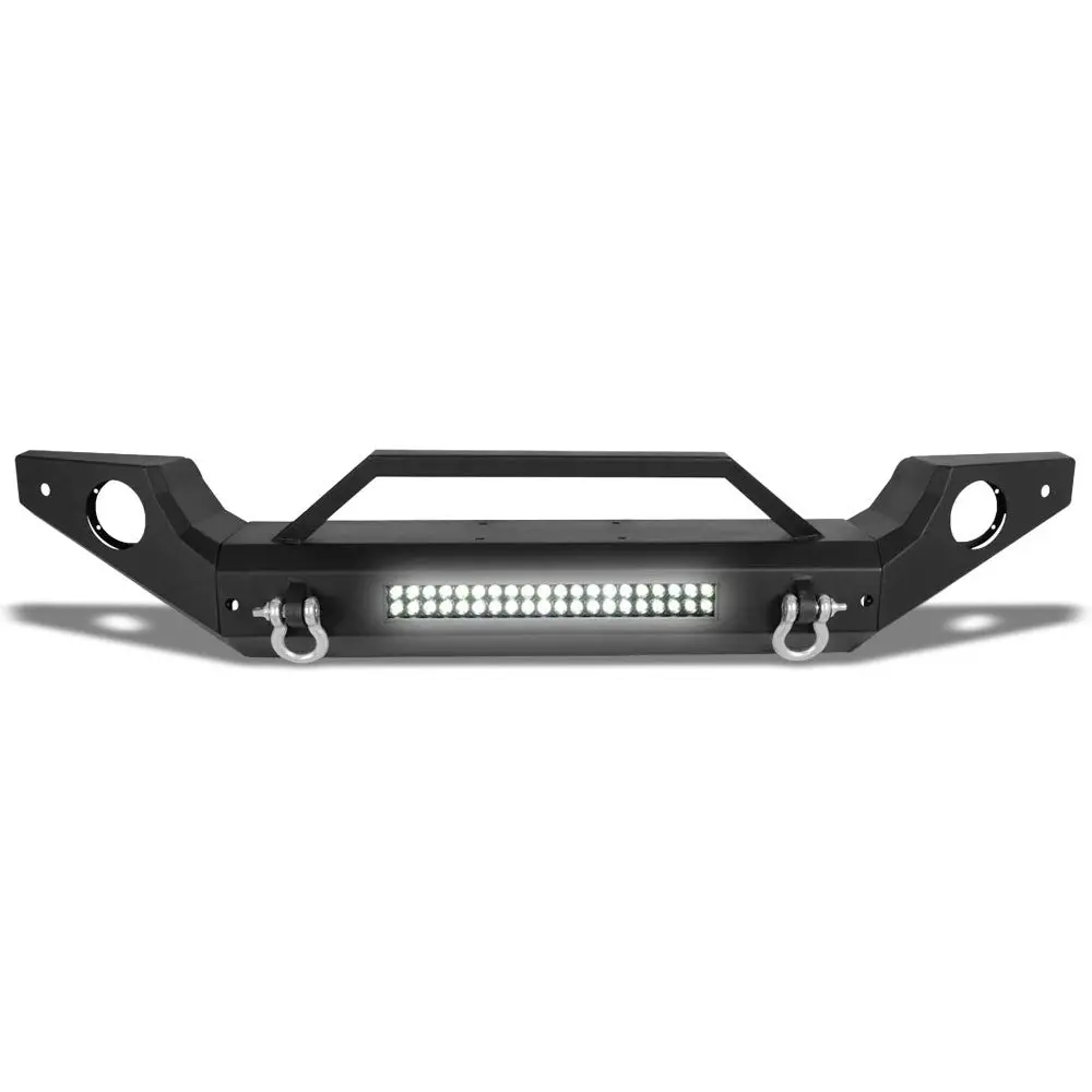 Black Steel Rolled Steel Front Bumper+Fog Light+Shackles For 18-19 Wrangler Jl 1