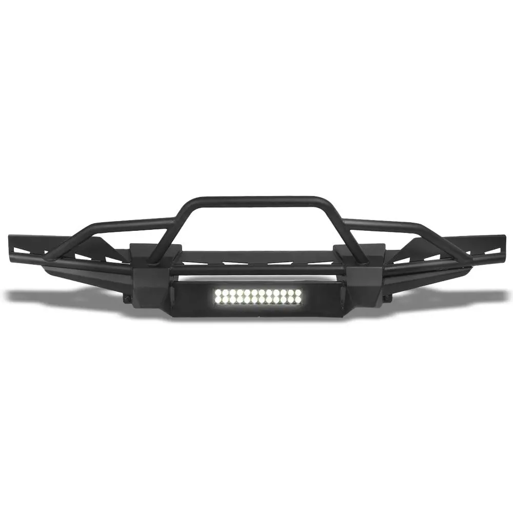 Black Steel Cold Rolled Steel Front Bumper+Led Fog Light For 18-19 Wrangler Jl 1