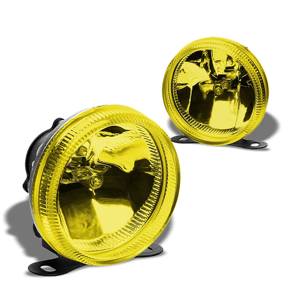 Chrome Housing Amber Lens Front Bumper Driving Round Fog Light/Lamp+Mount Kit 1