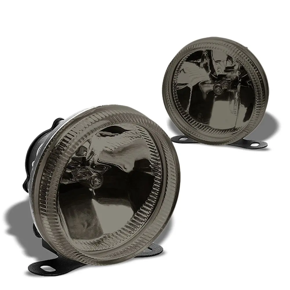 Chrome Housing Smoke Lens Front Bumper Driving Round Fog Light/Lamp+Mount Kit 1