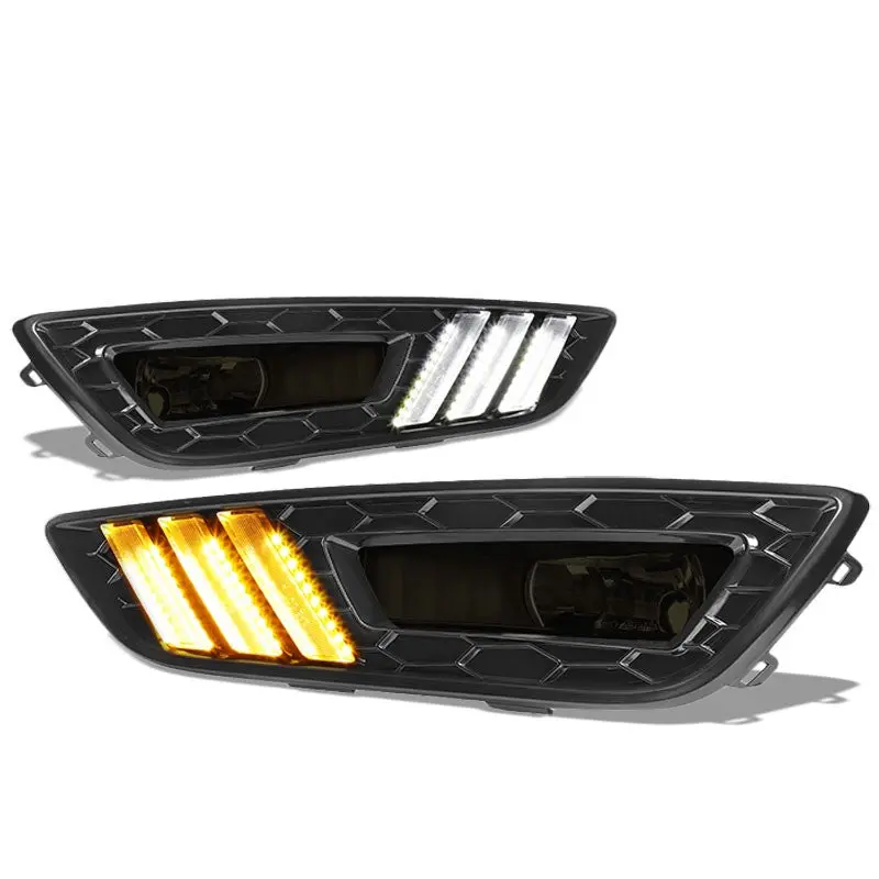 White/Amber Smoke Lens Drl+Turn Signal+Black Fog Light Lamp+Wire For 15-18 Focus 1