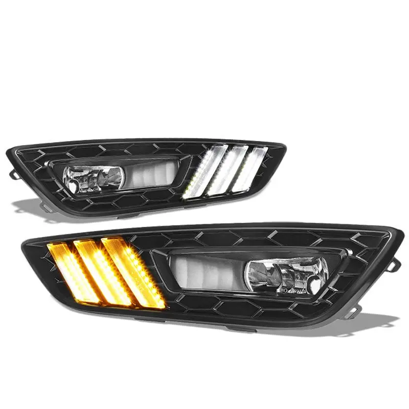 White/Amber Clear Lens Drl+Turn Signal+Black Fog Light Lamp+Wire For 15-18 Focus 1