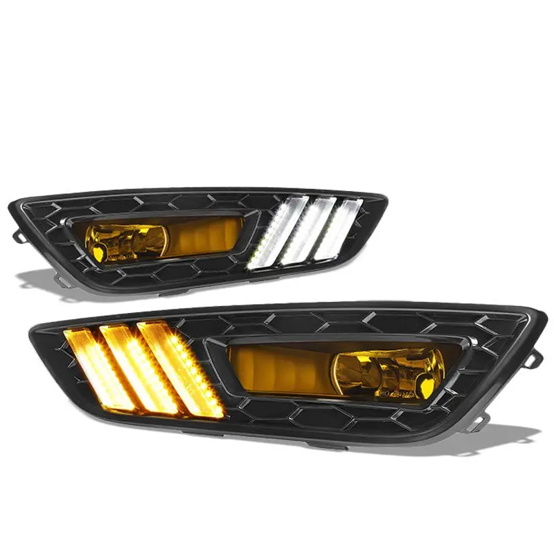White/Amber Amber Lens Drl+Turn Signal+Black Fog Light Lamp+Wire For 15-18 Focus 1