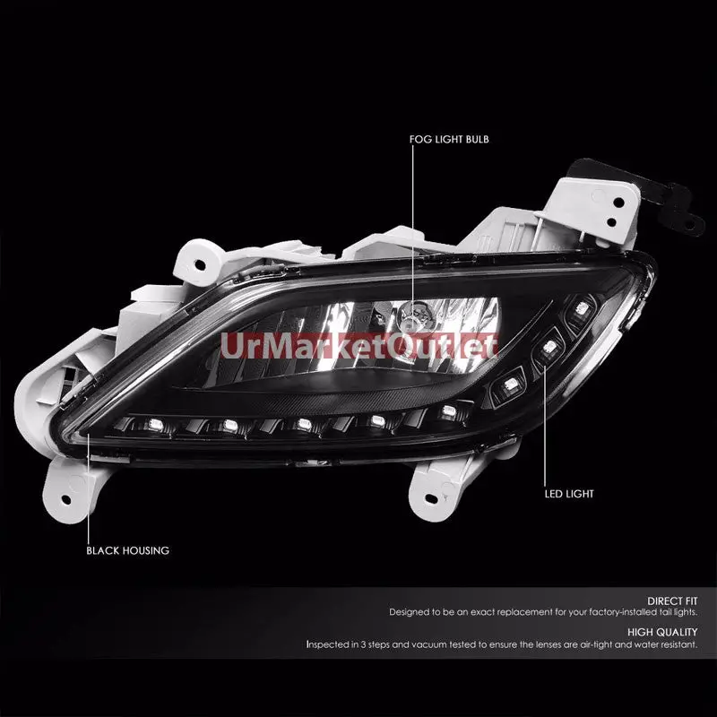 Clear Lens Black Housing Led Fog Light/Lamp Kit For 12-16 Veloster Dohc 1