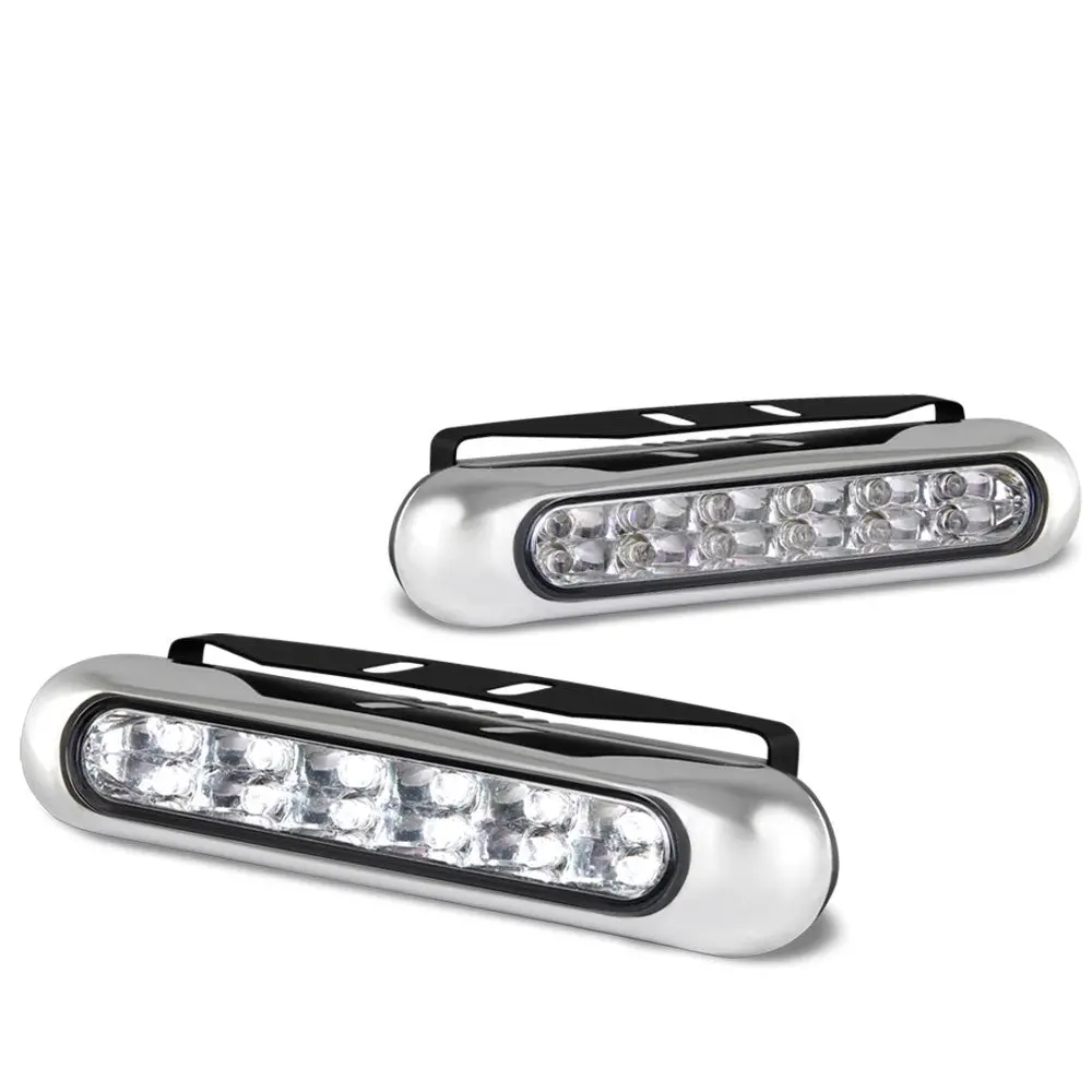 [Clear With Silver Cover] 12 White Led Front Bumper Day Time Running Light Fog Lamp With Mount 6" X 2" X 1.25" 1
