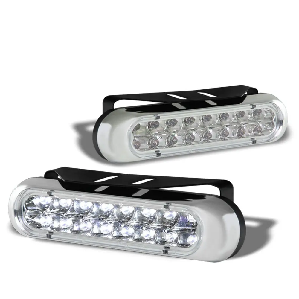 [Clear With Silver Cover] 16 White Led Front Bumper Day Time Running Light Fog Lamp With Mount 6" X 1.75" X 1.25" 1