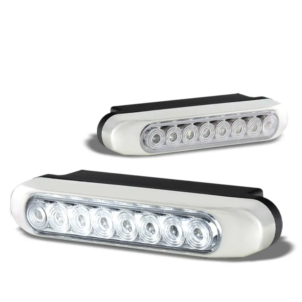 [Clear With Silver Cover] 8 White Led Front Bumper Day Time Running Light Fog Lamp T2 4" X 0.75" X 0.5" 1