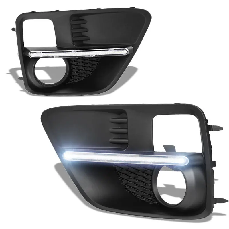 Front Black Fog Light Bezel+Led Drl Running Light Strip For 15-17 Subaru Wrx/Sti 1