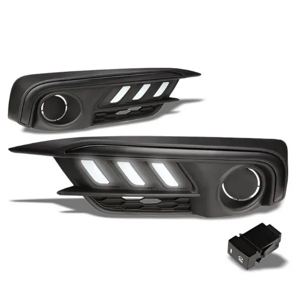 Mustang Style White Led Drl Bumper Fog Light Lamp Bezel Cover For 16-17 Civic 1