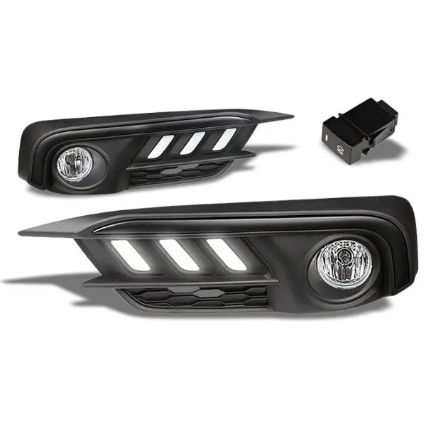 Mustang Style White Led Drl Bumper Fog Light Bezel Cover+Bulb For 16-17 Civic 1