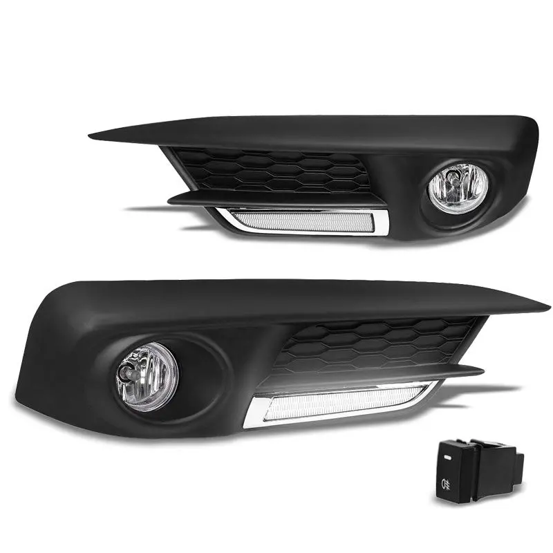 Front Bumper Driving Fog Light Lamp+Led Drl Bar Clear Lens For 16-17 Civic 2/4D 1