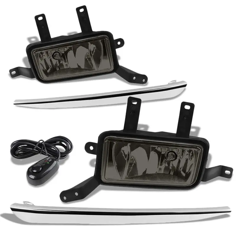 Front Oe Fog Light Lamp+Chrome Bezel+Bulbs Smoke Lens For 15-20 Tahoe/Suburban 1