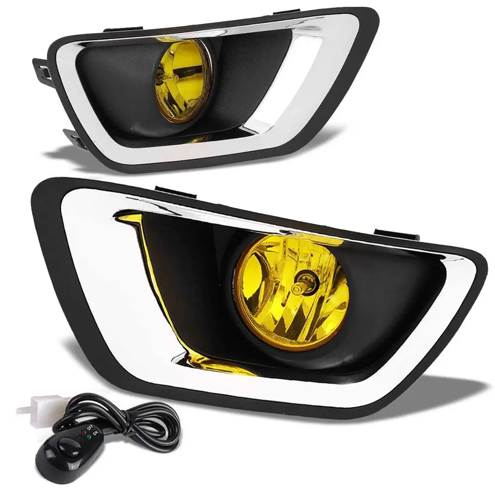 Amber Lens Chrome Trim Bezel Cover Fog Light Lamp For 15-19 Chevrolet Colorado 1