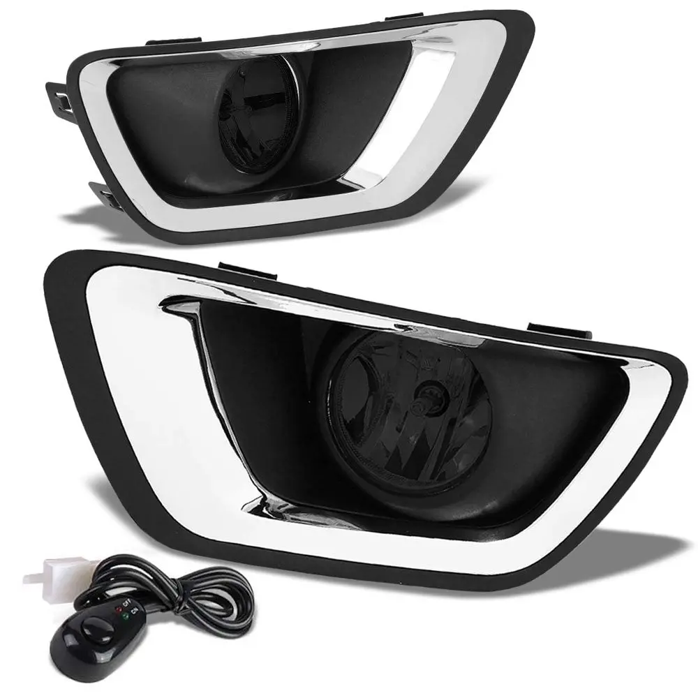 Smoke Lens Chrome Trim Bezel Cover Fog Light Lamp For 15-19 Chevrolet Colorado 1