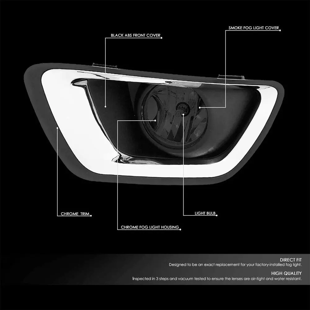 Smoke Lens Chrome Trim Bezel Cover Fog Light Lamp For 15-19 Chevrolet Colorado 2